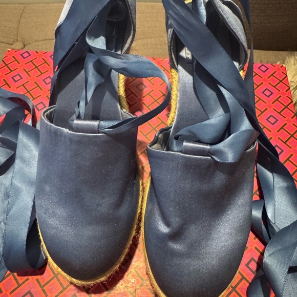 Tory burch blue wedge platform Elisa espadrille 6 women’s shoes tie ankle sayin - Picture 5 of 7